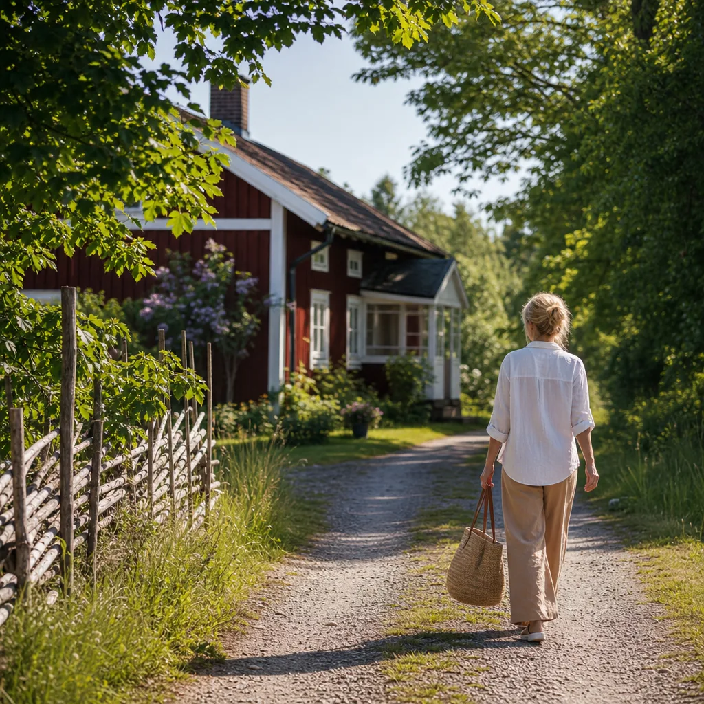 Lägenhetsnyckel lämnas över i en hall med varmt inomhusljus