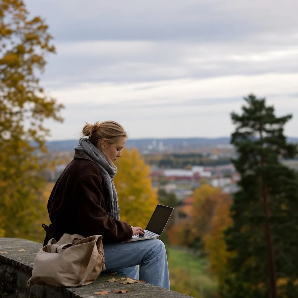 Studentrum med skrivbord och studiematerial, enkel skandinavisk inredning